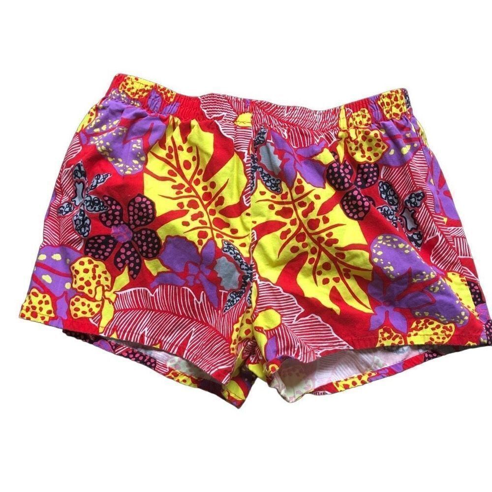 California Shores Vintage Swim Shorts Lined Red Floral Size L